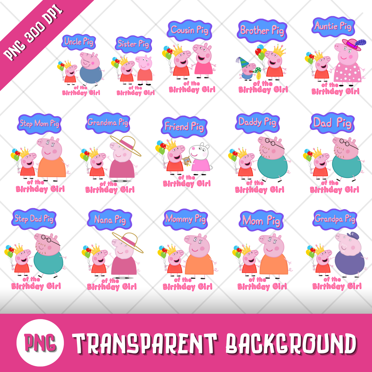 Peppa Pig Clipart Bundle, Cartoon Peppa Pig SVG Cut Files for Cricut / Silhouette, instant download