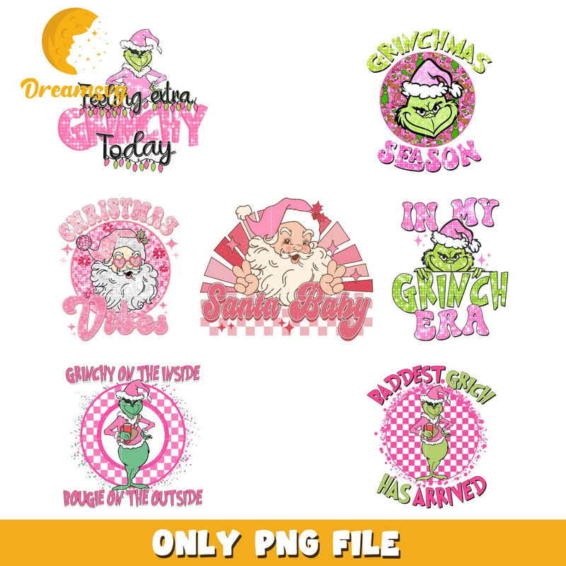 Pink grinchmas seasion design bundle png, christmas vibes png