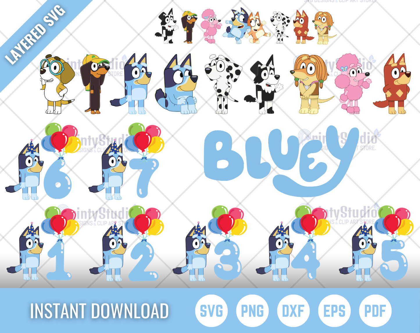 Bluey Birthday SVG, Bluey Birthday Clipart Set, Bluey Alphabet SVG Cut Files for Cricut / Silhouette, PNG Vector Files