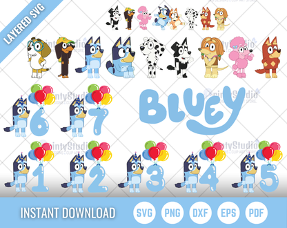 Bluey Birthday SVG, Bluey Birthday Clipart, Bluey Alphabet SVG Cut Files for Cricut / Silhouette, PNG Vector Files