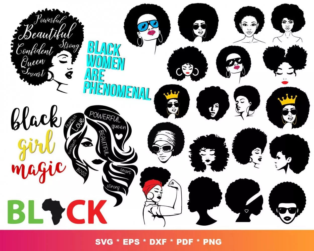 Afro Clipart Bundle, Afro Women Svg, Afro Man Svg, Afro Boy Svg, Afro Girl Svg, Silhouette Vector Cut Files