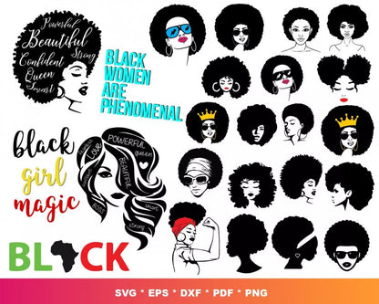 Afro Clipart Bundle, Afro Women Svg, Afro Man Svg, Afro Boy Svg, Afro Girl Svg, Silhouette Vector Cut Files