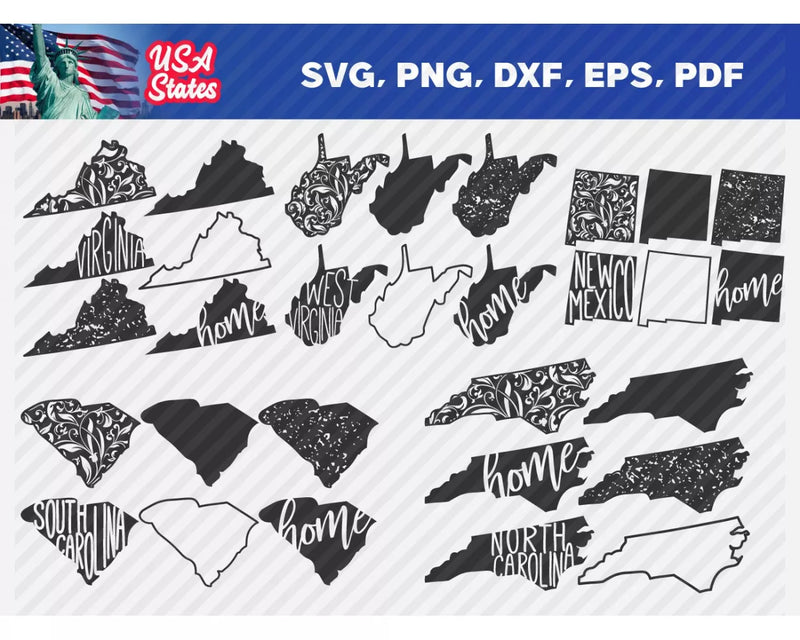 USA States PNG & SVG Bundle, 50+ Files For Cricut & Silhouette