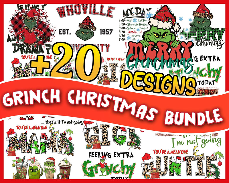 20+ Grinch Bundle SVG, Grinch SVG, Grinchmas Cutting Image, Christmas Grinch svg, png, eps, dxf