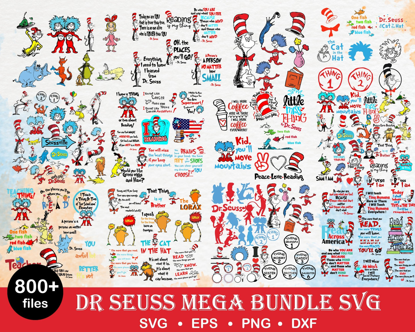 Dr seuss bundle svg, dr seuss svg, dr seuss quotes svg, png, dxf, eps digital file
