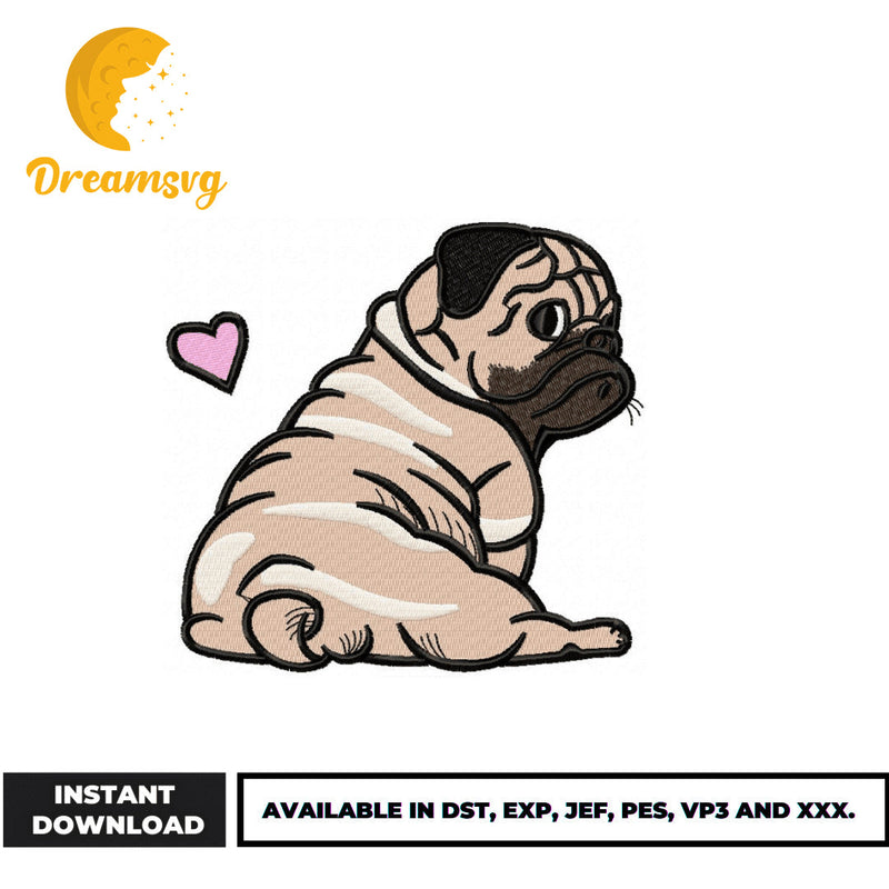 Pug Dog cute embroidery design