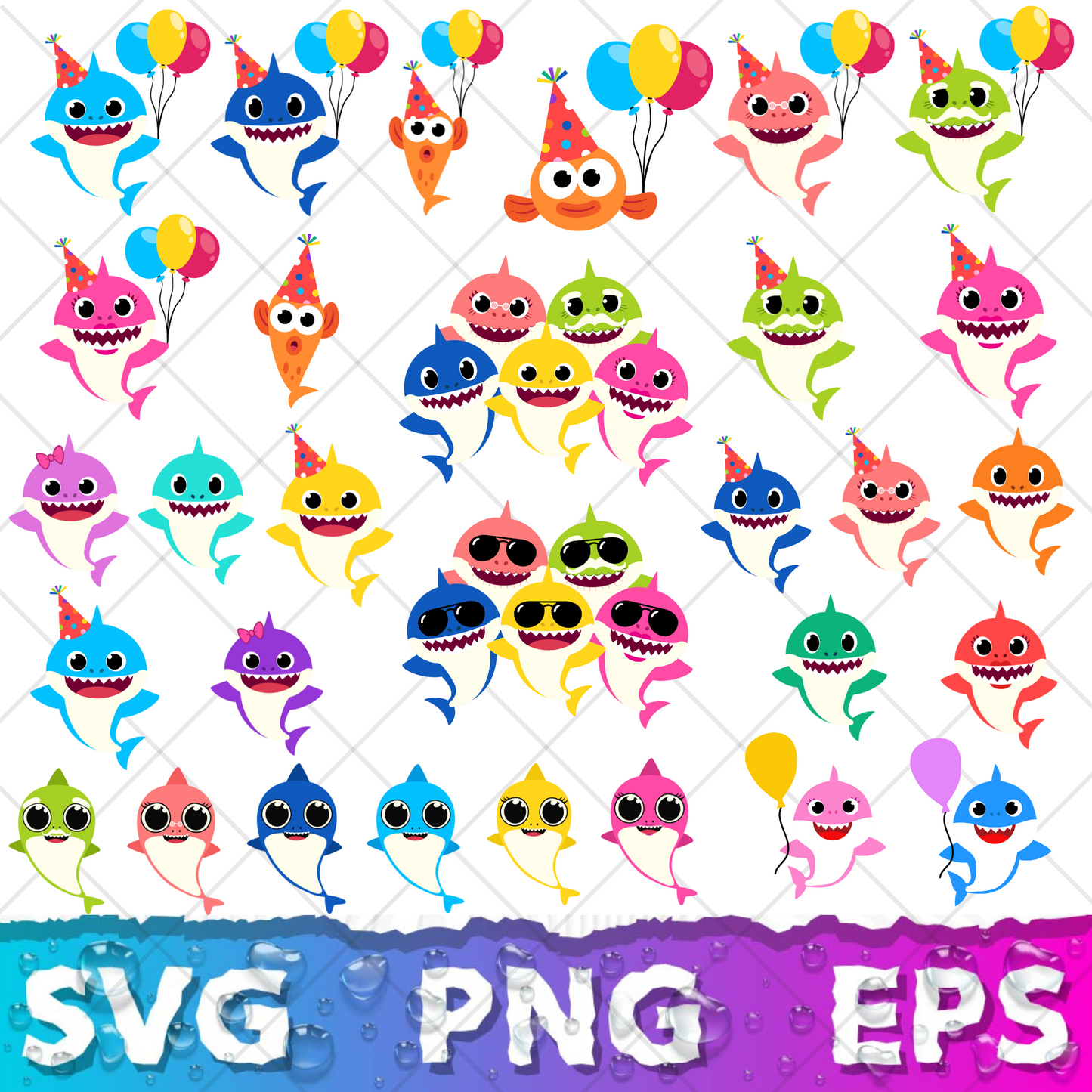 Baby Shark SVG Bundle +500 Files, Family Baby Shark Alphabet SVG, Cartoon Family Shark PNG Files, For Cricut and Silhouette