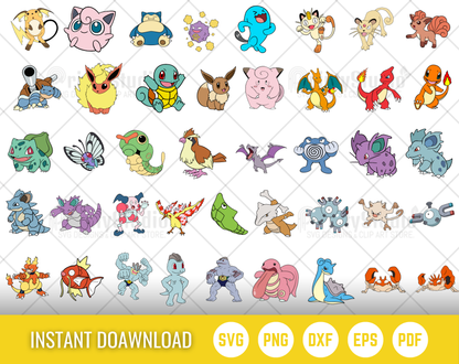 Pokemon SVG Bundle, Pokemon Birthday SVG, Pokemon Alphabet SVG, Clipart PNG Vector Files