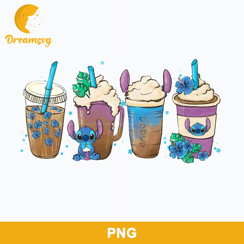 Stitch Drinks Coffee Png, Disney Stitch Coffee Latte Fall Pumpkin Spice Halloween, Halloween Coffee Png Sublimation.