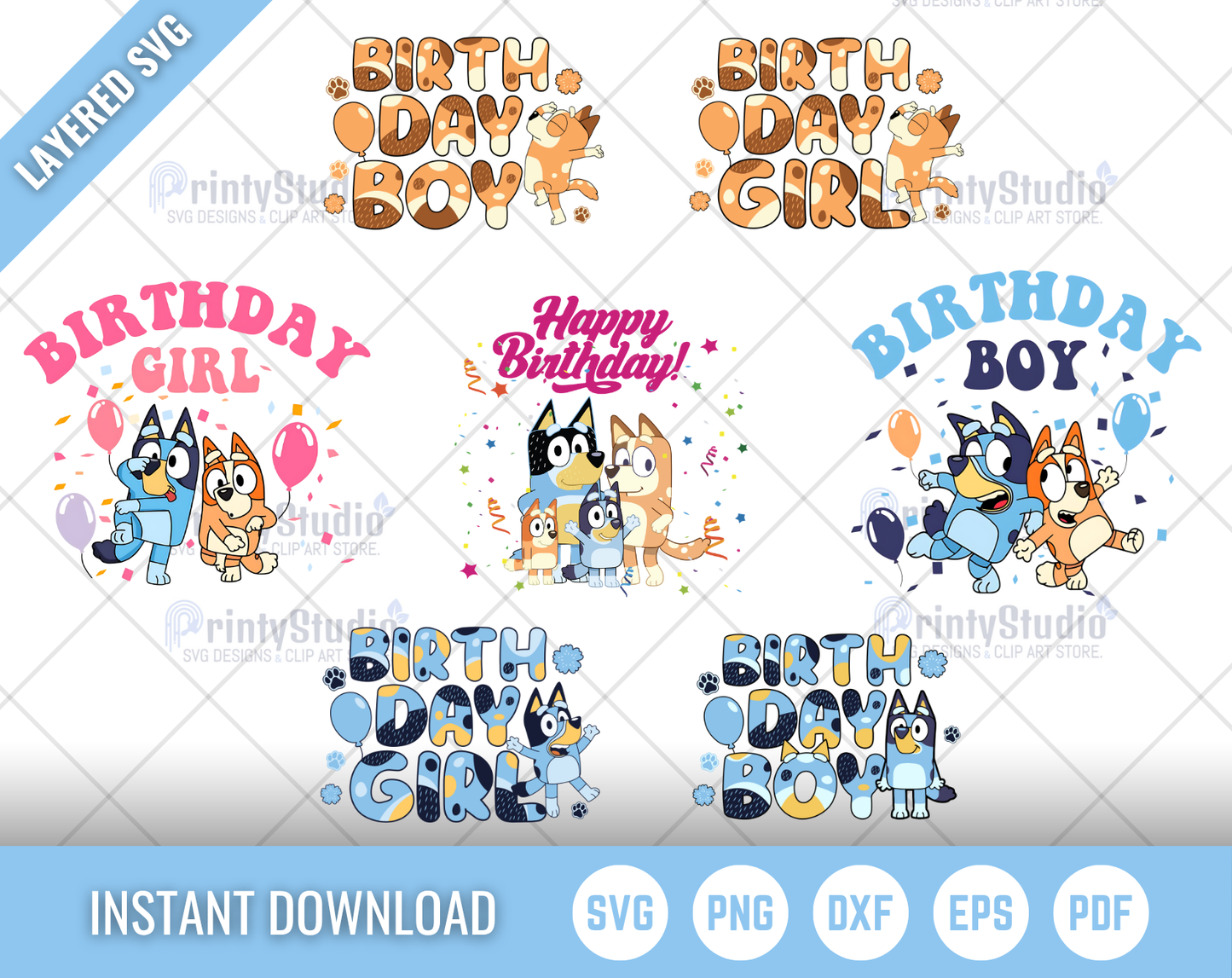 Bluey Birthday SVG, Bluey Birthday Clipart Set, Bluey Alphabet SVG Cut Files for Cricut / Silhouette, PNG Vector Files