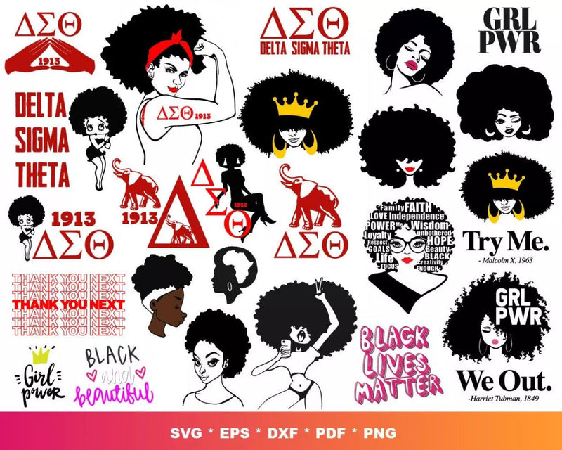 Afro Clipart Bundle, PNG & SVG Files for Cricut & Silhouette