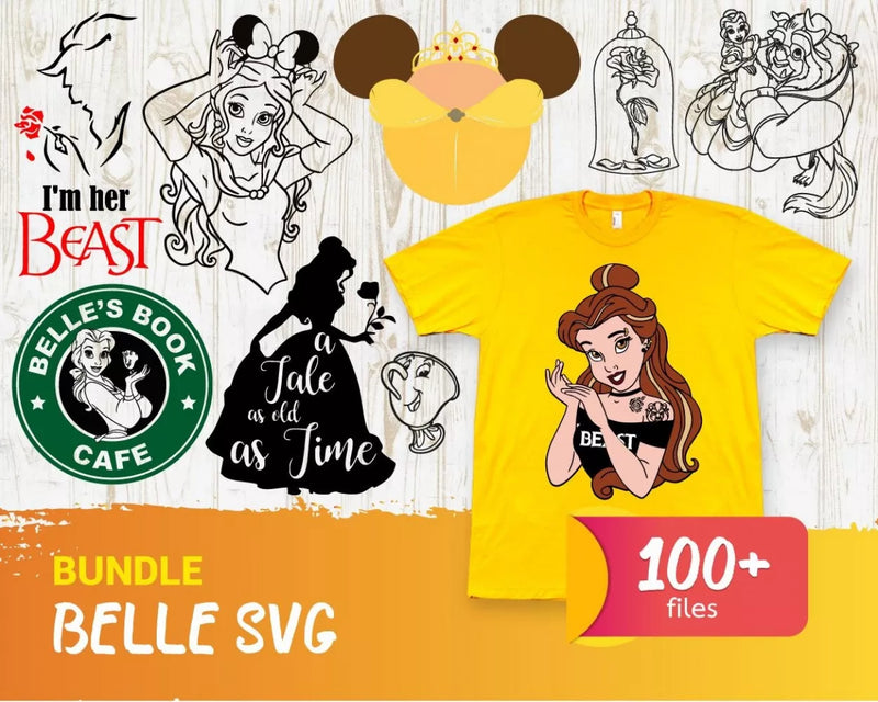 Princess Belle Svg, Princess Belle Silhouette Svg, Princess Belle Clipart Bundle