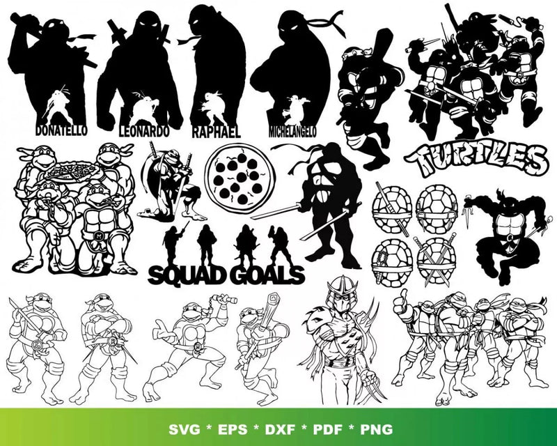 Ninja Turtles Clipart Bundle, Ninja Turtles SVG For Cricut, Ninja Turtles SVG, Ninja Turtles Silhouette Vector Cut Files