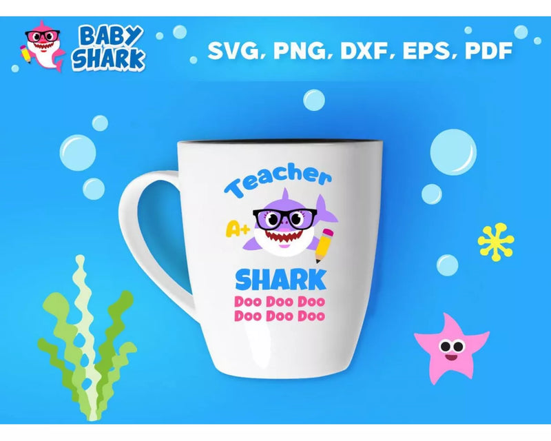 Baby Shark School Clipart Bundle, PNG & SVG Files for Cricut / Silhouette