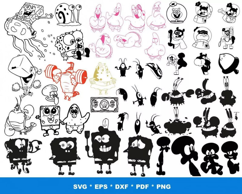 SpongeBob Clipart Bundle, PNG & SVG Cut Files for Cricut & Silhouette