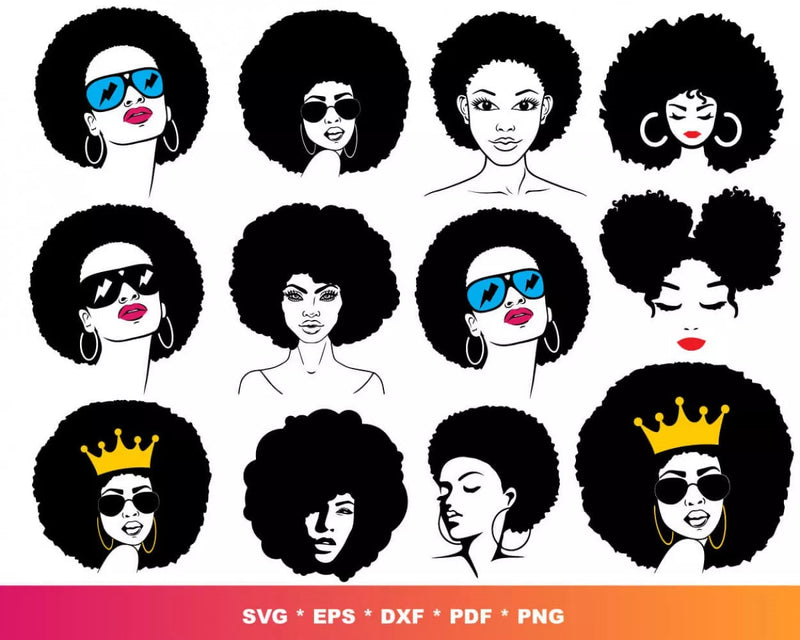 Afro Women Clipart Bundle, PNG & SVG Files for Cricut & Silhouette