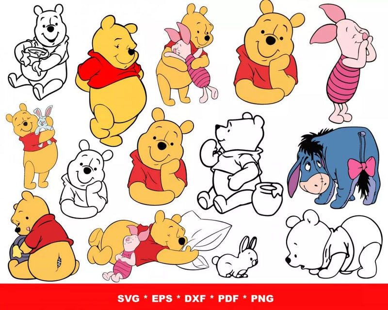 Winnie the Pooh Clipart Bundle, Pooh SVG Cut Files For Cricut, Winnie the Pooh Silhouette Vector Cut Files