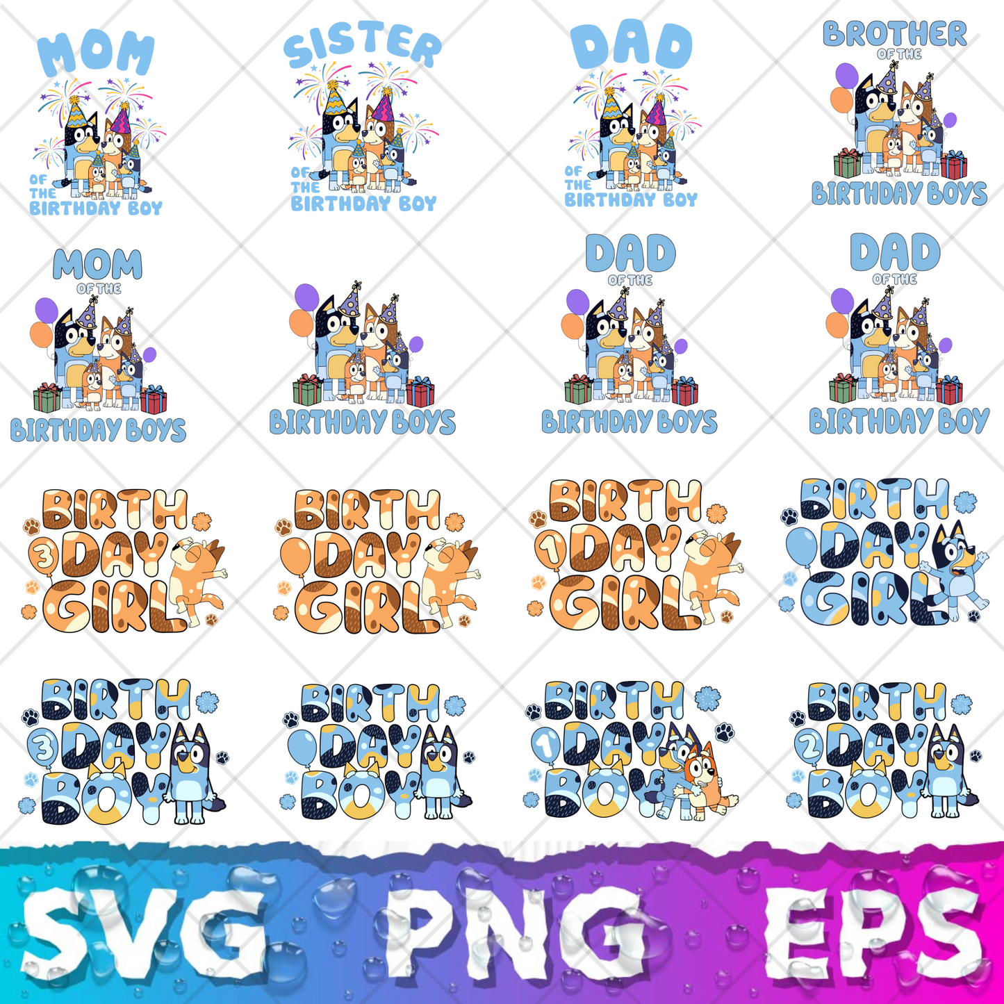 Bluey SVG & PNG Bundle - 850+ Bluey Family Clipart for Cricut & Silhouette, Sublimation, Stickers, Instant Download, Tshirt | Mug, Decals
