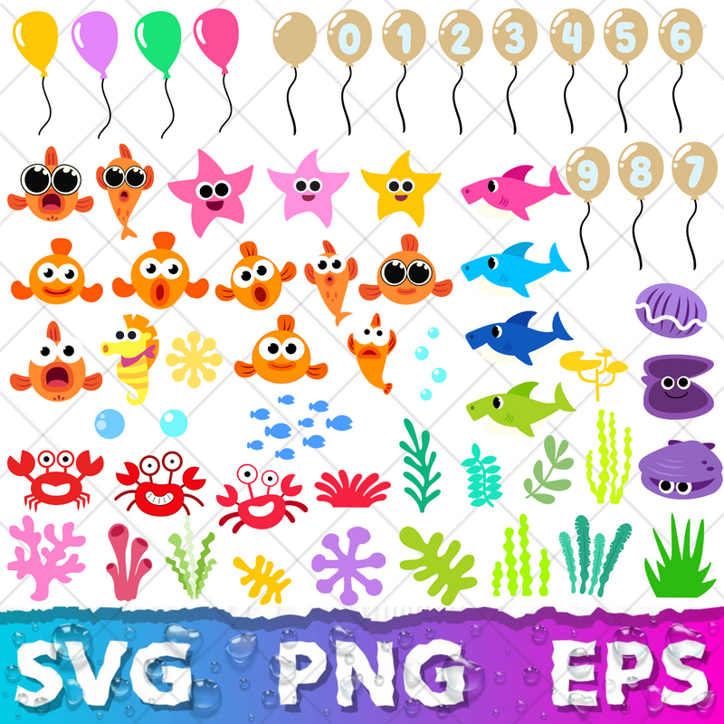 Baby Shark SVG Bundle Baby Shark Birthday Clipart Baby Shark Font Alphabet Svg Cut Files Png Digital Bundle