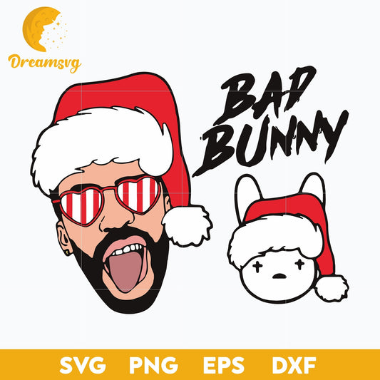 Bad Bunny Santa Claus Hat Christmas SVG, Christmas SVG.