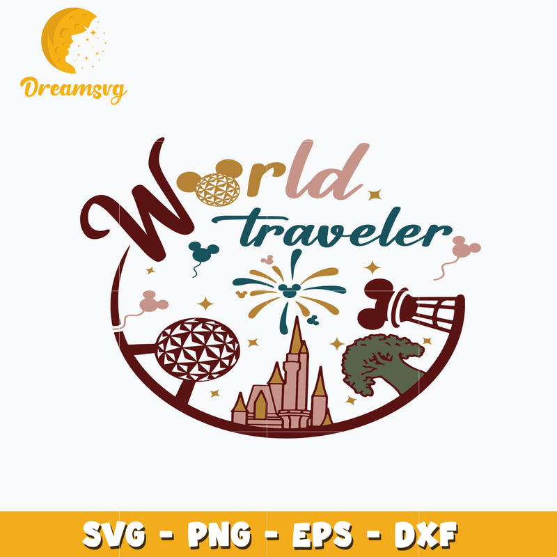 Mickey castle world traveler svg