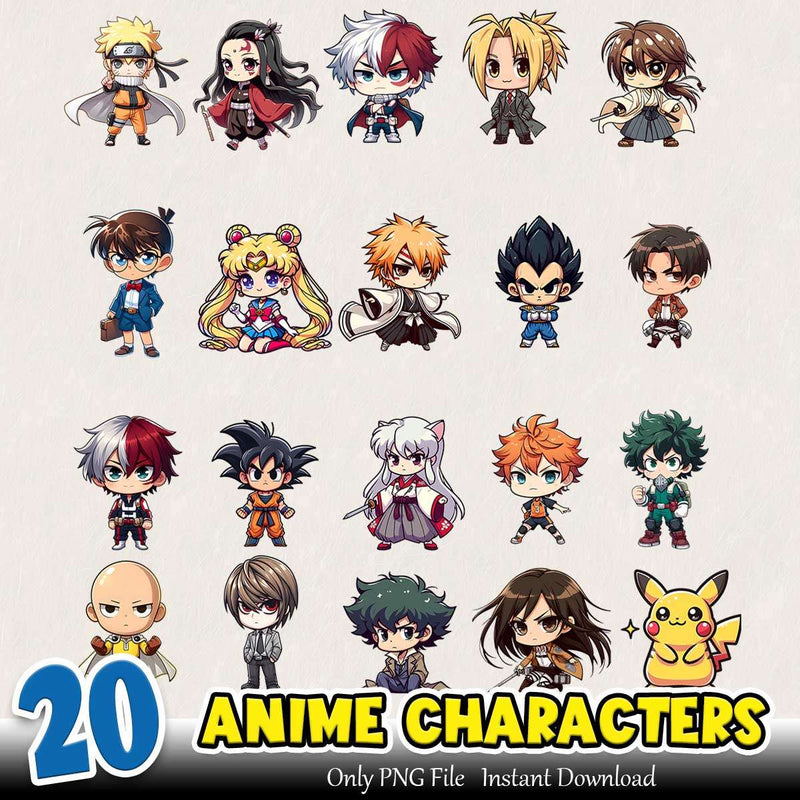 Anime Characters PNG Bundle Sublimation Instant Download