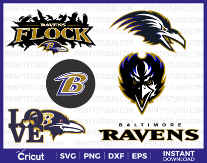 Baltimore Ravens Clipart Bundle, PNG & SVG Cut Files for Cricut / Silhouette