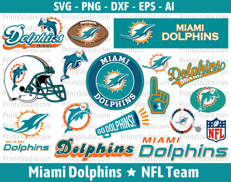 Miami Dolphins Clipart Bundle, PNG & SVG Cut Files for Cricut / Silhouette