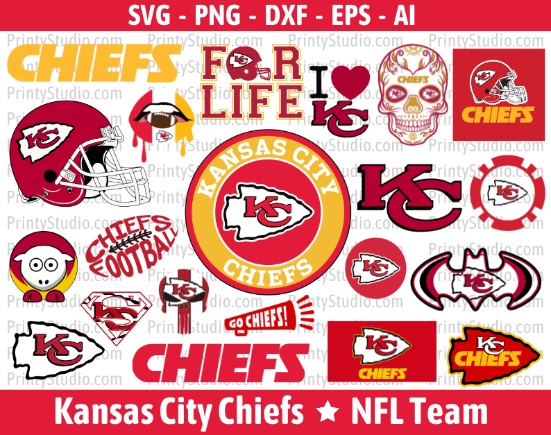 Kansas City Chiefs Team Clipart Bundle, PNG & SVG Cut Files for Cricut / Silhouette