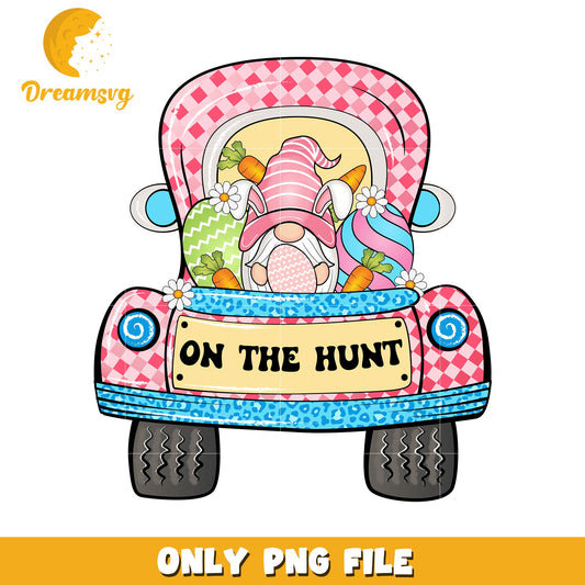 Adorable Gnome in Pink Truck for Easter PNG Design
