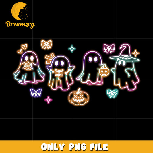 Adorable ghosts neon png, spooky season png, halloween pumpkin png