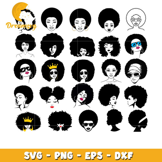 Afro Woman Hair Silhouette bundle svg, Afro girl svg
