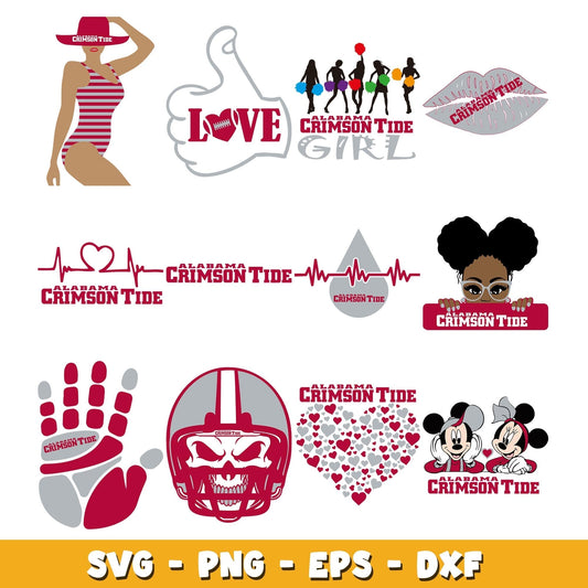 Alabama Crimson Tide girl bundle  svg, Alabama Crimson Tide logo svg, ncaa svg