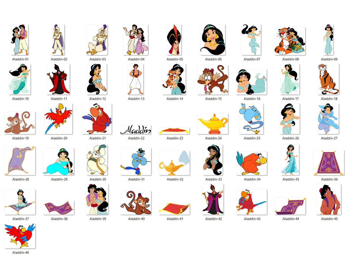 184+ Aladdin SVG  Bundle, Genie SVG for Cricut, Jasmine Clipart, Cartoon svg, png, dxf, eps digital file