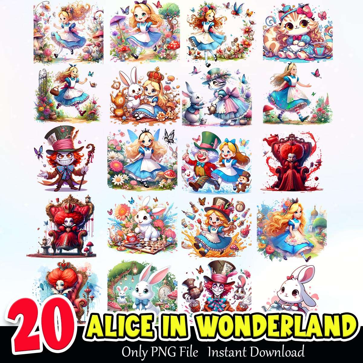 Alice In Wonderland Bundle PNG Instant Download