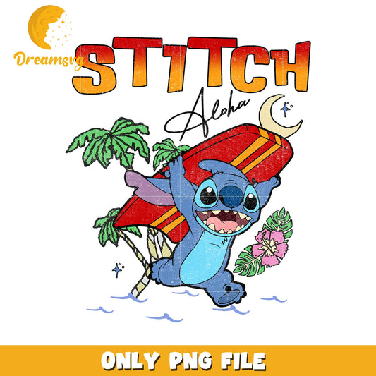 Aloha Stitch Surfing PNG Image for Download Use