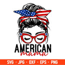 American Mama Messy Bun Hair Svg, Messy Bun 4th of July Svg & Png
