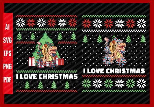 American Flag Animal and Food Lover Graphic 4th of July, I Love Christmas T-Shirt Design Eps, Ai, Png, Svg and Pdf Printable Files