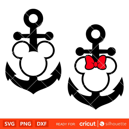 Anchor Mickey &amp; Minnie Head Svg, Mickey Cruise Svg, Family Cruise Svg, Disney Svg, Cricut, Silhouette Vector Cut File