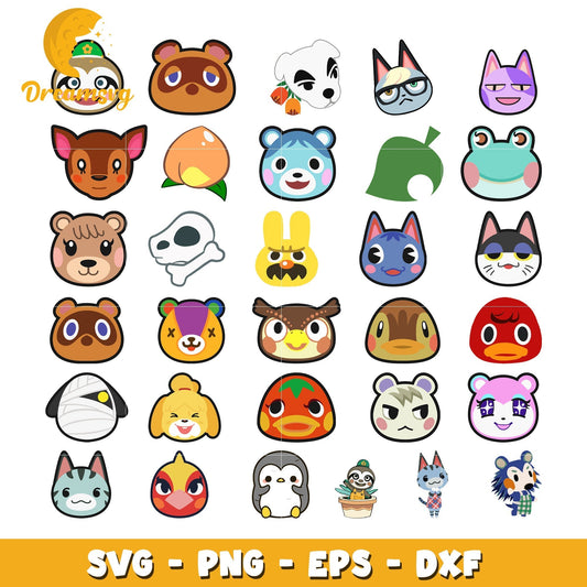 Animal crossing characters face bundle svg, animal crossing movie svg