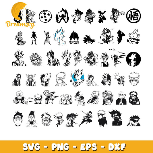 Anime naruto characters black white bundle svg, naruto anime svg