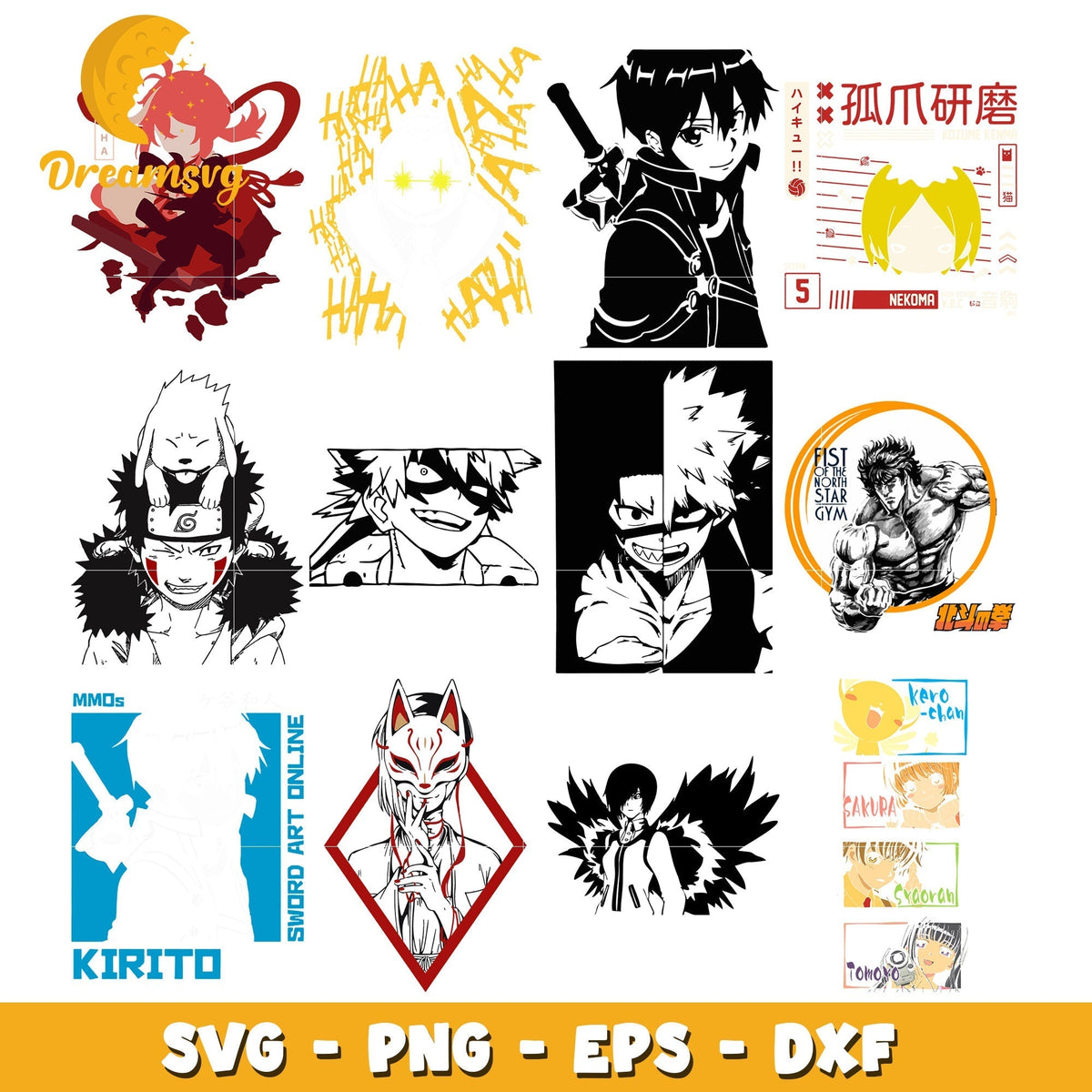Sword art online kirito black white bundle svg, anime characters svg