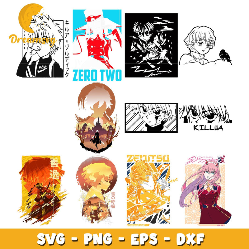 Zenitsu demon slayer anime bundle design svg, killua zoldyck svg