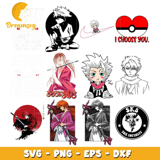 Himura kenshin himura character bundle svg, killua anime svg