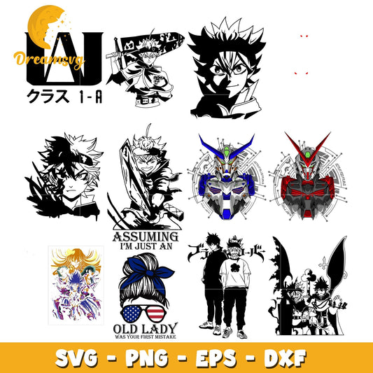 Asta black white bundle design svg, asta black clover svg
