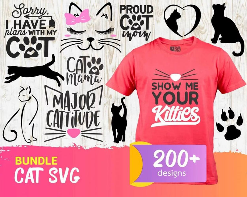 Cat PNG & SVG Bundle 200+ Files For Cricut & Silhouette