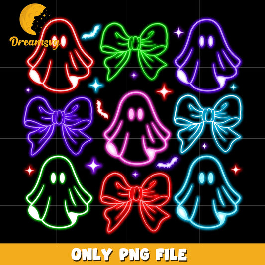 Aodrable ghouls design neon png, spooky autumn png, trick or treat png