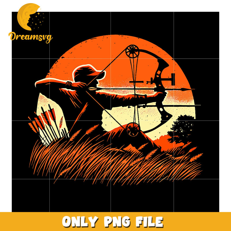 Archery Sunset PNG Design Hunter Silhouette