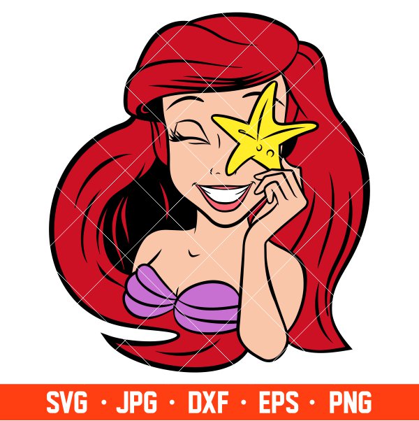 Ariel with the Starfish Svg, Little Mermaid Svg, Disney Svg, Cricut, Silhouette Vector Cut File