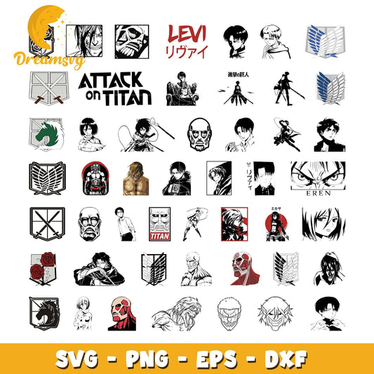Attack on titan characters black white bundle svg, attack on titan svg